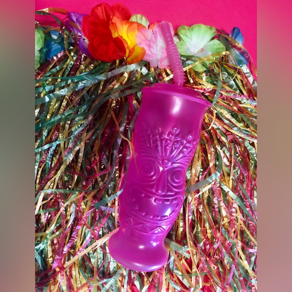 Tiki Tropical Garden Decoration Hawaii Hibiscus PinkFlower Print Wood Wind chime